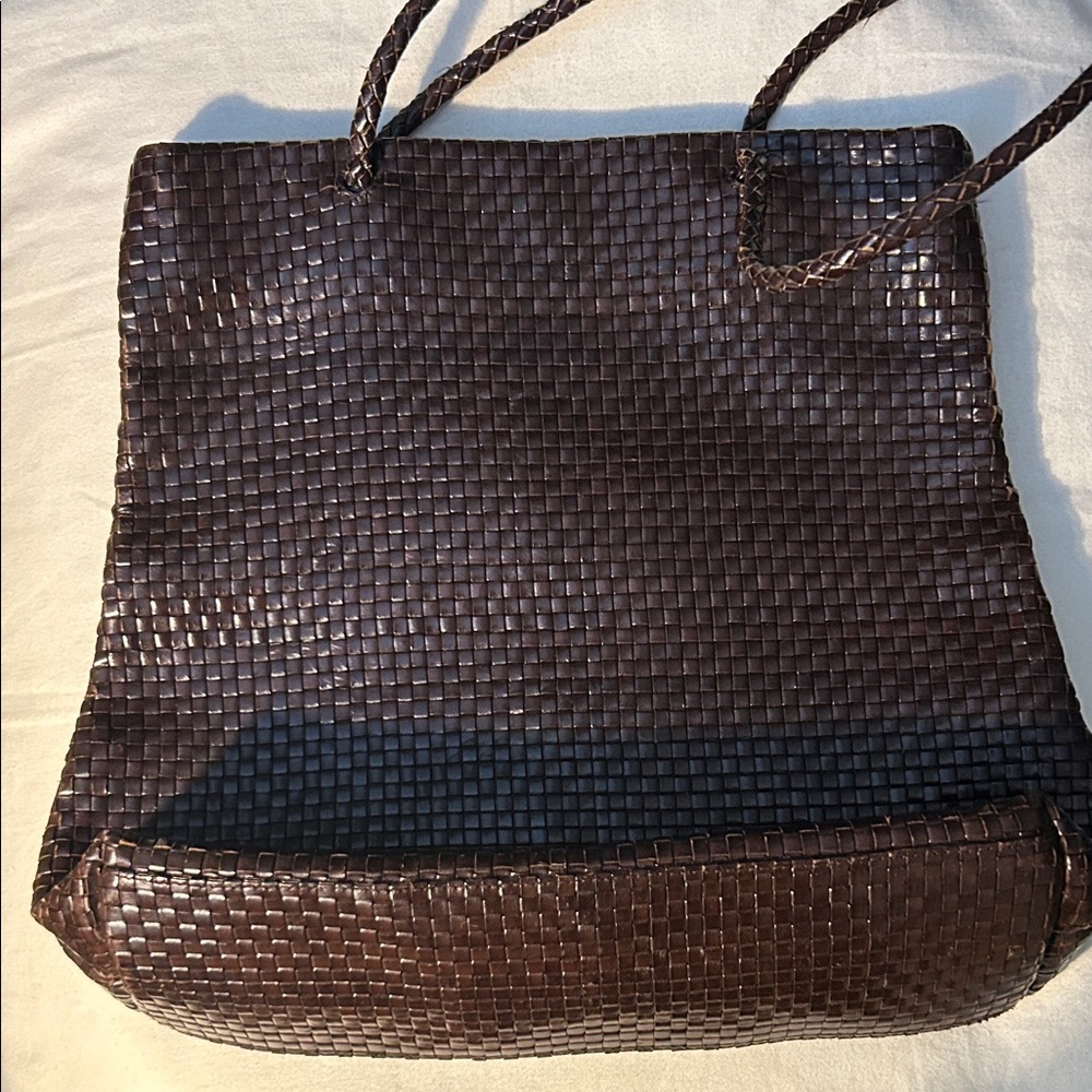 DESMO Italian Geniune Leather Woven Brown Tote Bag